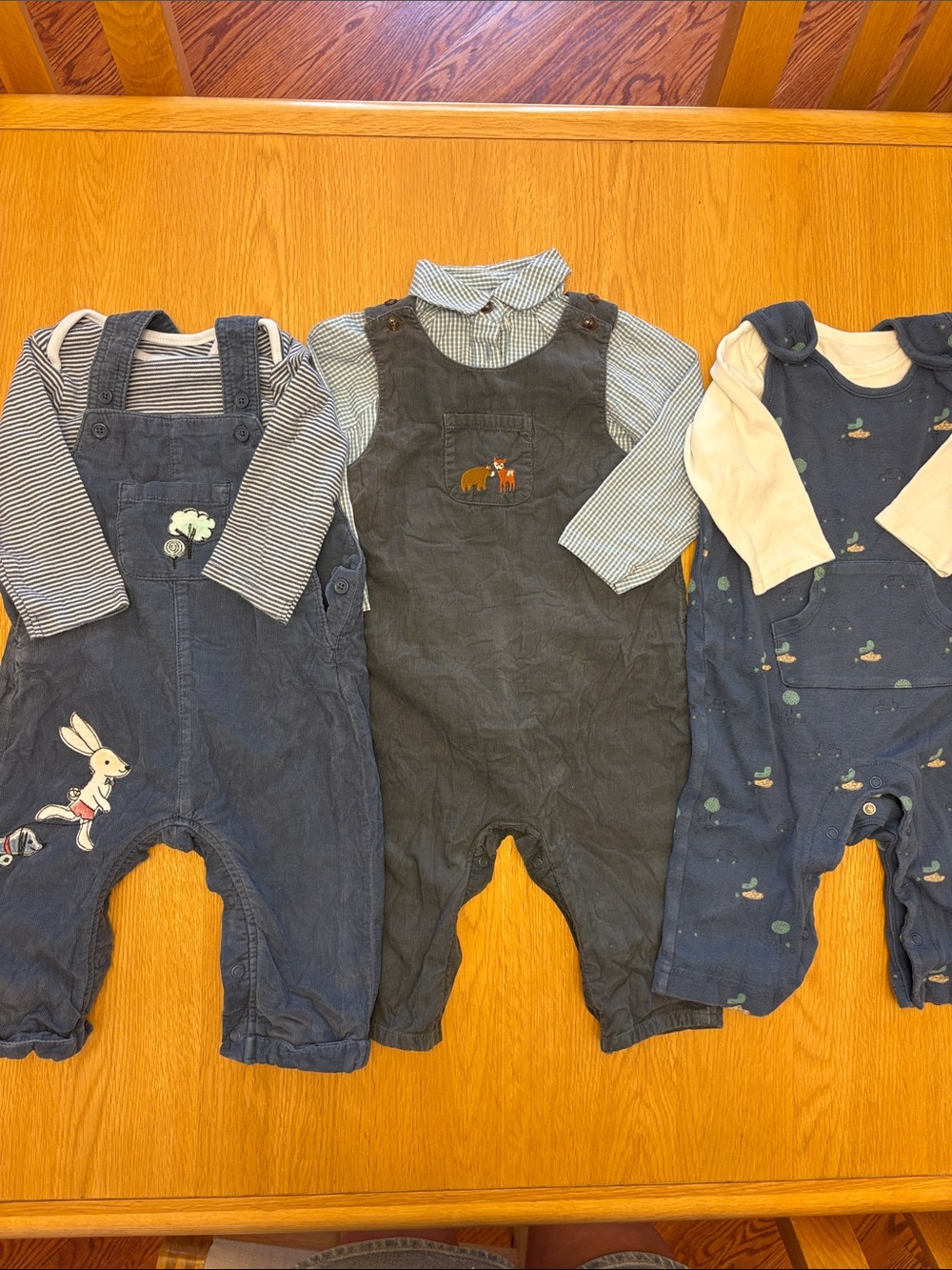 Perfect for Fall- Baby Overalls Trio with Long Sleeve Layered Styles 9-12 months